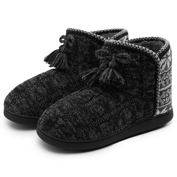 NCCB Womens Bootie Slippers Plush Fleece Memory Foam Indoor House Shoes Knit Bootie Slippers for Women Black 9-10