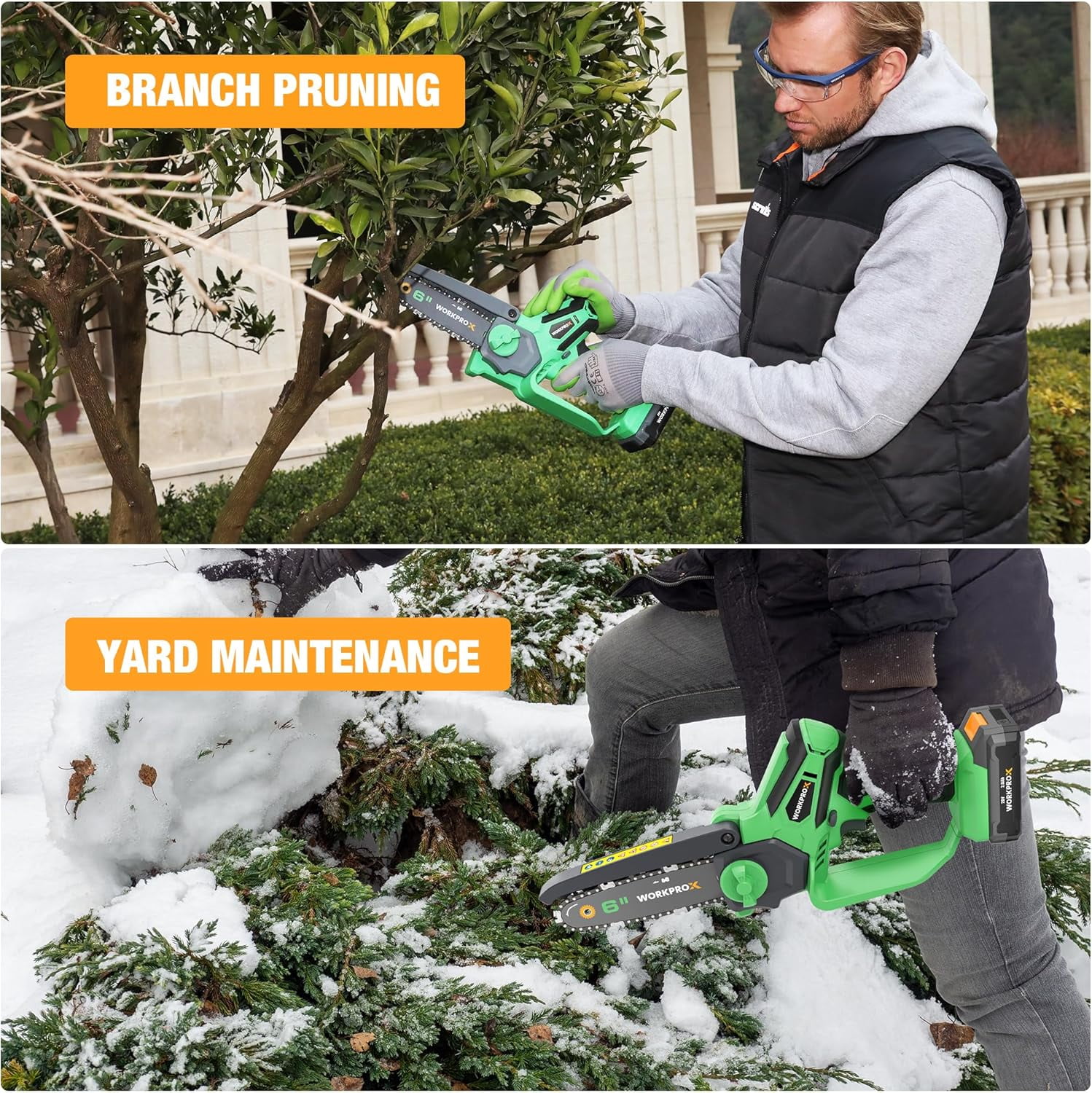 WORKPROX Mini Chainsaw Cordless,6 inch Handheld Electric Chain Saw with Type-C Fast Charging Battery 20V 2.0Ah,Pruning Saw for Tree Branches,Wood Cutting,Garden Gifts for Men Women