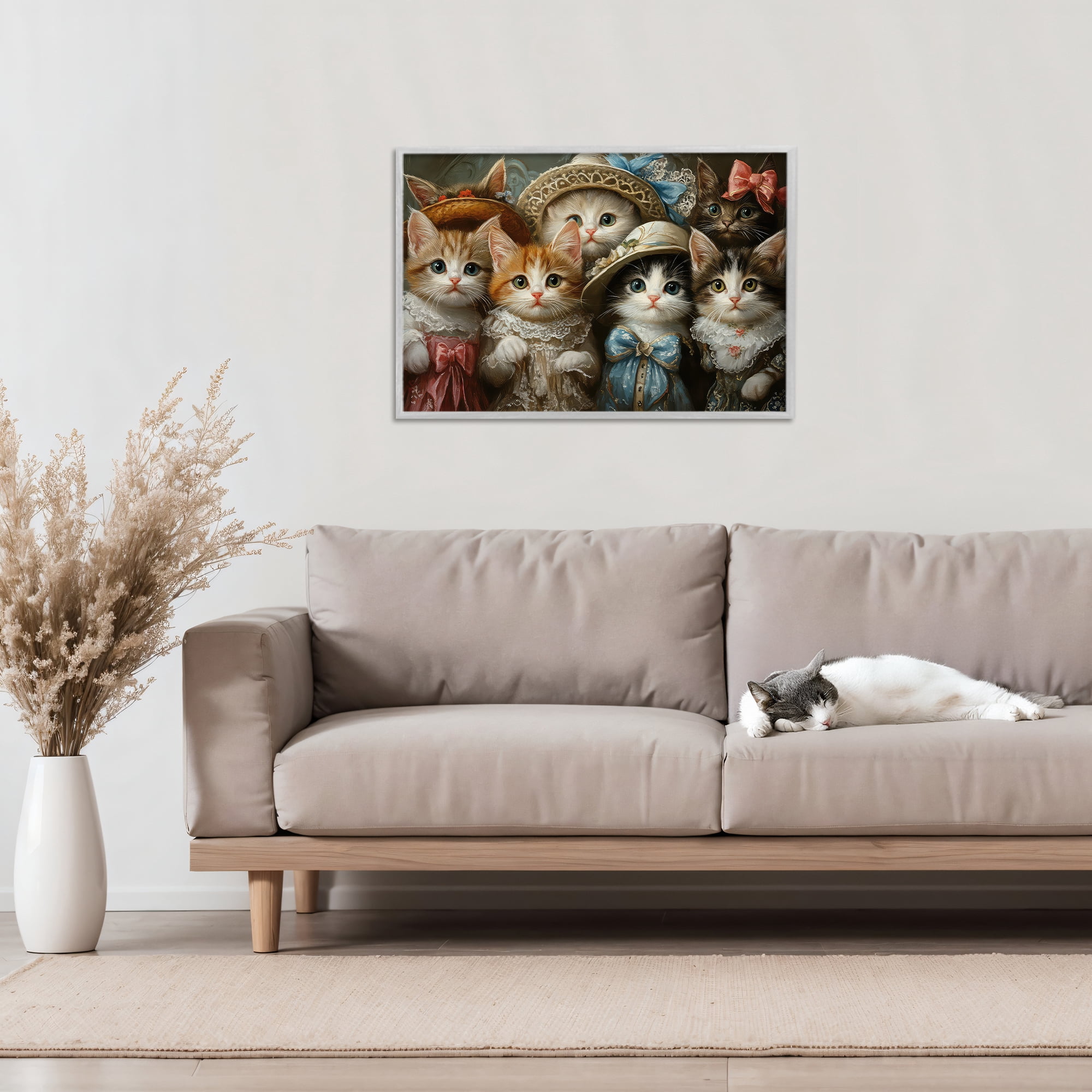 Stupell Industries Fashionable Vintage Cats Gray Framed Giclee Art, design by The Wands Want