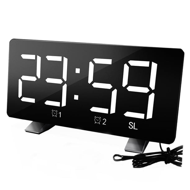 Reloj digital con pantalla grande, despertador eléctrico LED con superficie de espejo para maquillaje Blanco negro