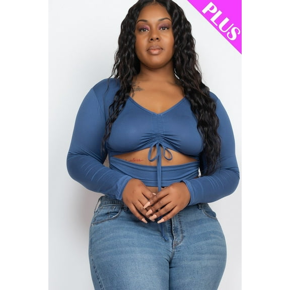 Plus Size Drawstring Ruched Cutout Crop Top 1XL