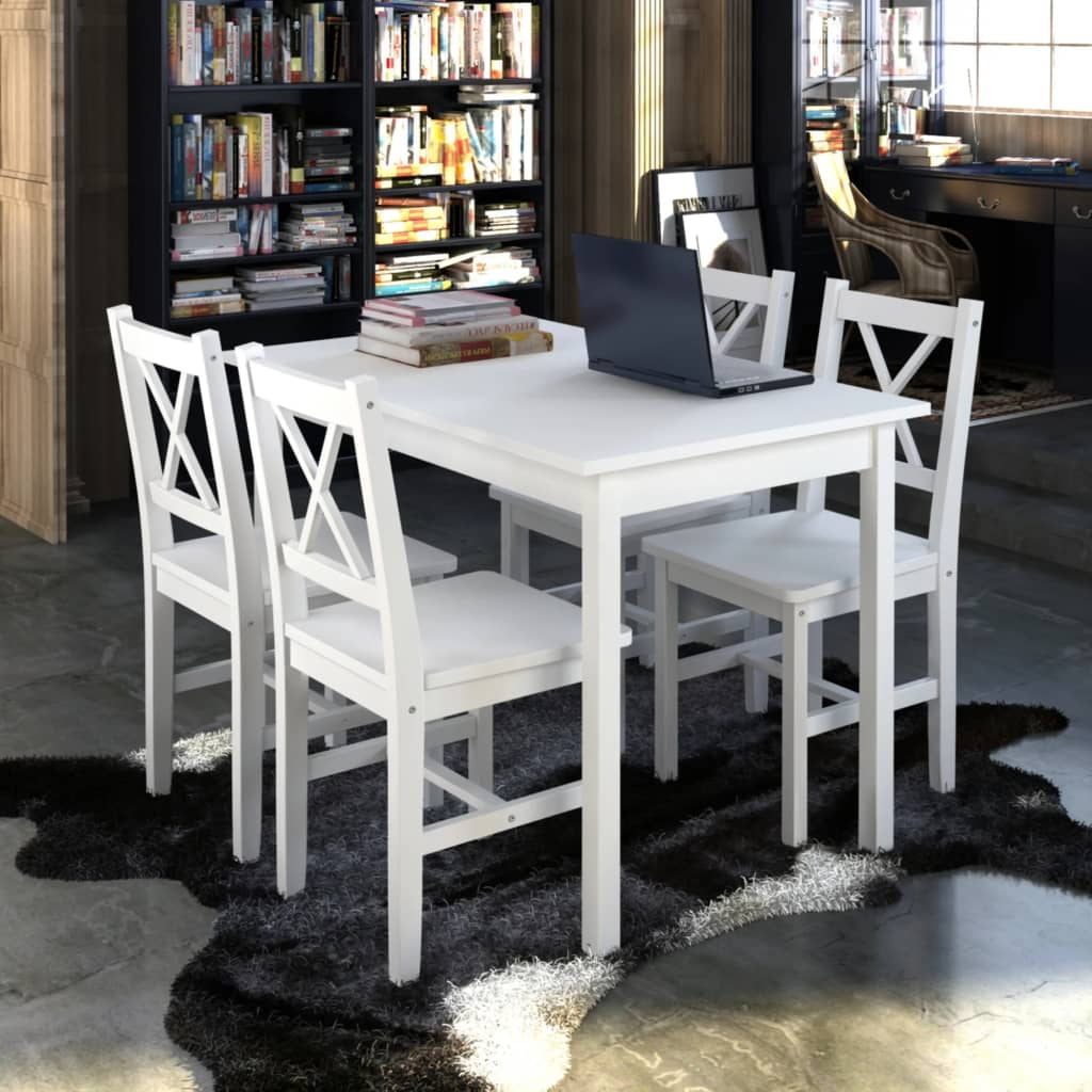 Kepooman Kitchen Wood Rectangle Dining Table Set with 4 High Back Chairs, Set of 5, White Kepooman Kitchen Wood Rectangle Dining Table Set with 4 High Back Chairs, Set of 5, White