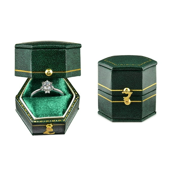TAIMY Green Velvet Jewelry Box – Hexagonal Ring Storage Box with Gold Accents, Perfect for Engagement and Wedding Rings, Ideal for Women