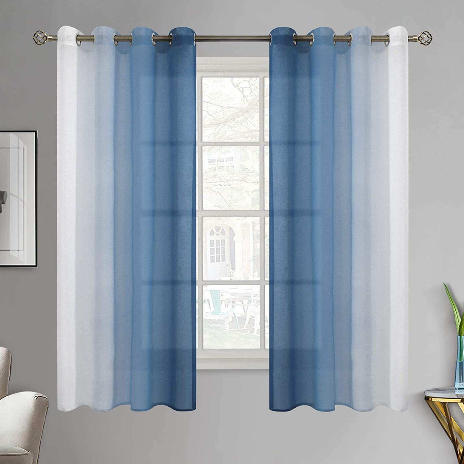2 Panels Light Filtering Semi Sheer Linen Texture Window Curtains with Grommets 