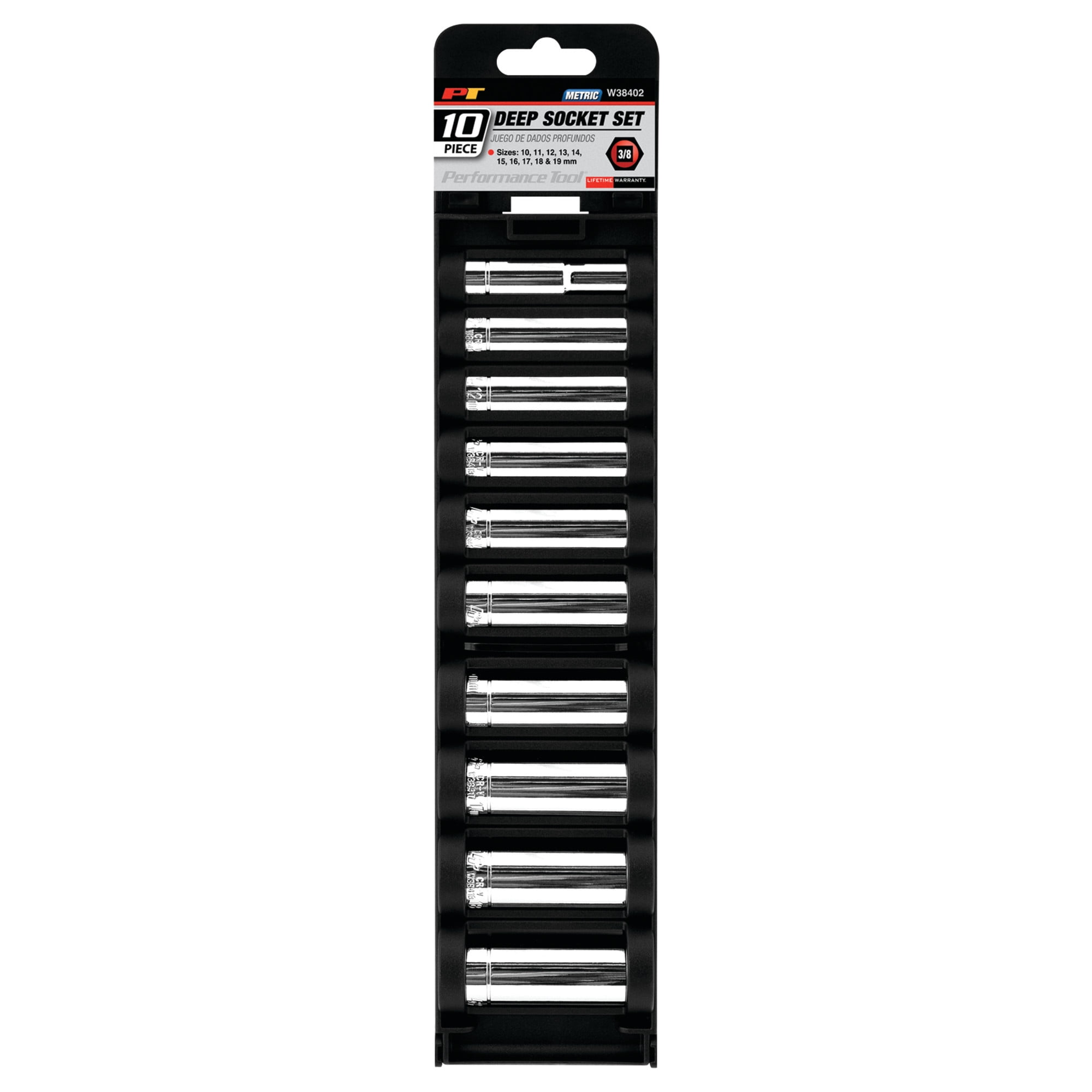 Performance Tool W38402 3/8" Drive 10-Piece Metric Deep Socket Set