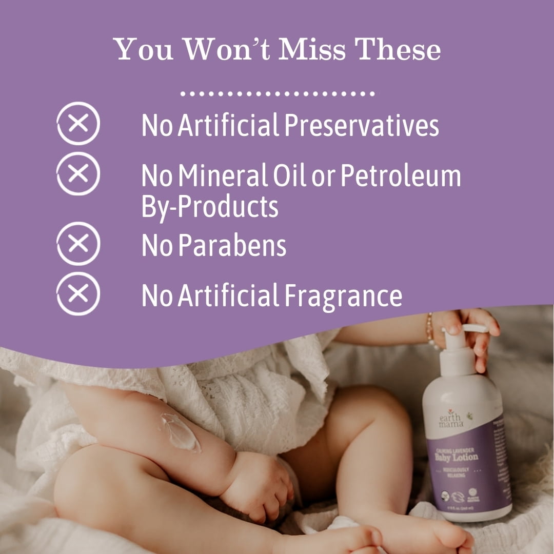 Earth Mama Organics Baby Lotion for Sensitive Skin, Calming Lavender, 8 fl oz