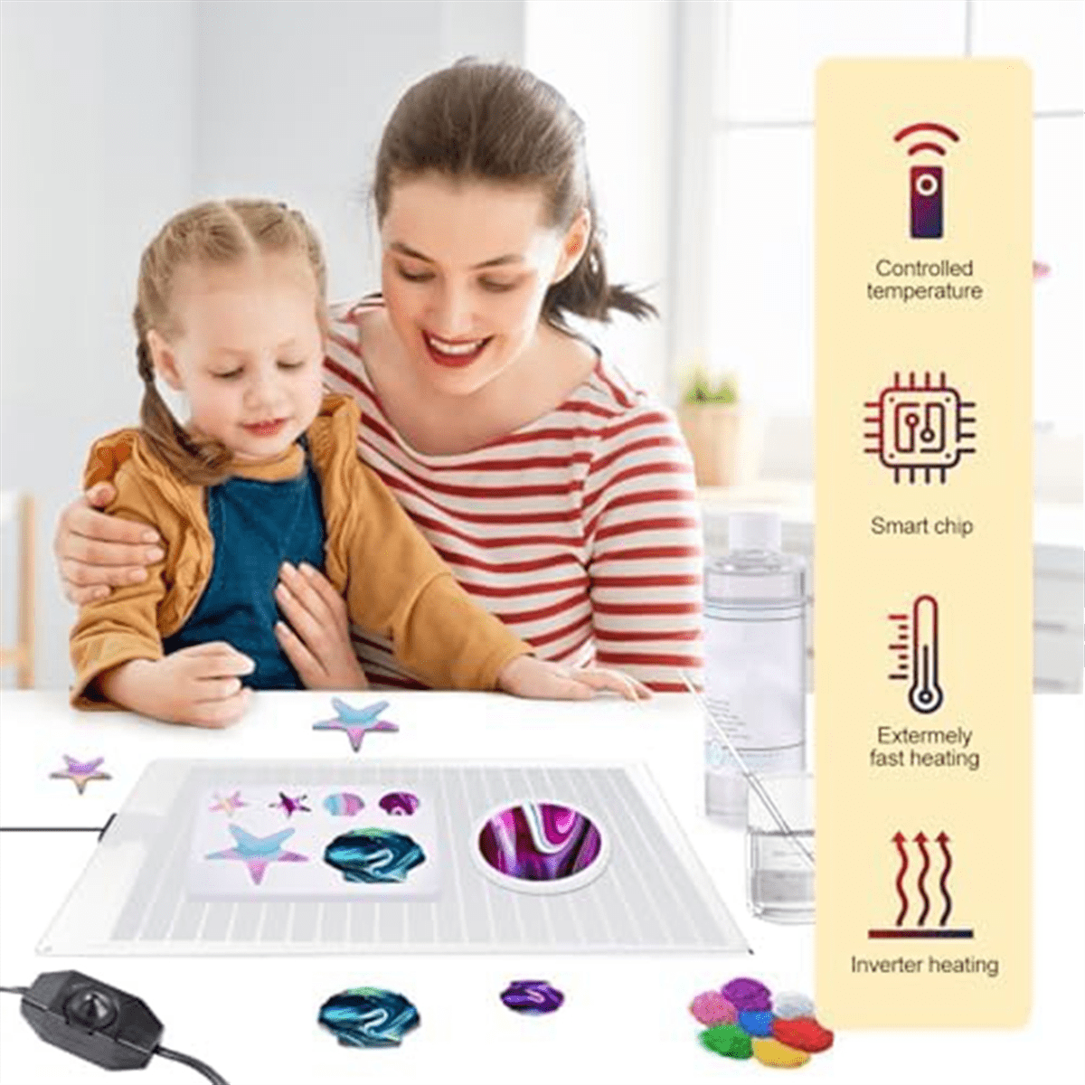 Resin Heating Pad, Resin Mold Heating Pad Kit, Silicone Pad Mold with Timer Cover, Suitable for Beginners US Plug