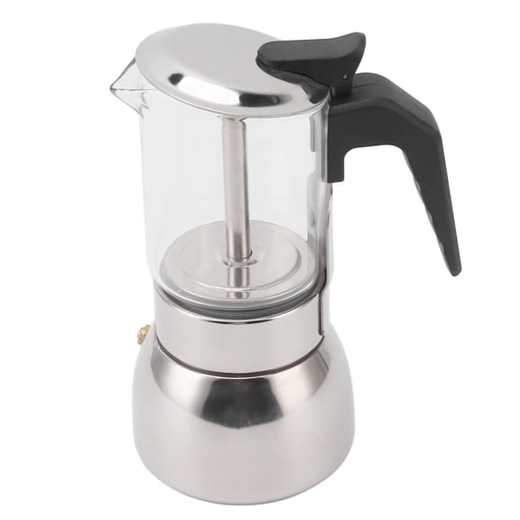 Yajisi 200 mL Double‑Valve Stainless Steel Moka Pot – Heat‑Resistant Handle, Crystal Glass, Safe Design, Portable for Home & Coffee Shop