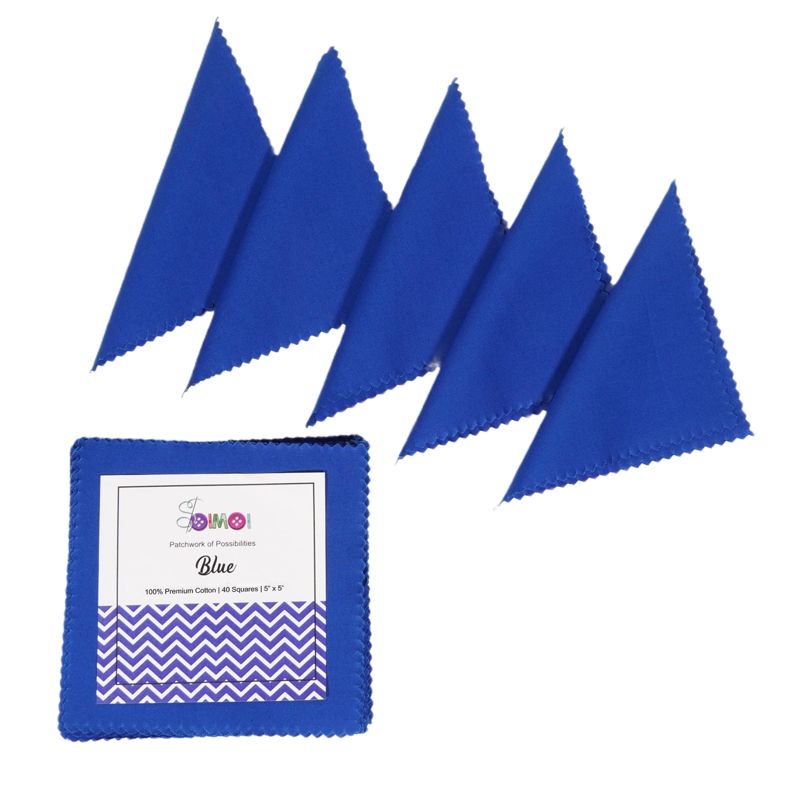 Soimoi 40 Pcs 5 X 5 inches Solid Quilting Fabric Bundles Precut, DIY Cotton Fabric Squares, Solid Layer Cakes Patchwork Materials for Crafts, Charm Squares for Quilts, Sewing - Blue
