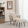 thumbnail image 4 of Gymax Modern Dutch Velvet Accent Chair & Ottoman Set Single Leisure Sofa Chair Beige, 4 of 10