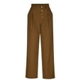 thumbnail image 5 of ShomPort Summer Fashion Wide Leg Pants for Women Business Straight Pants High Waist Button Trousers with Pockets, 5 of 6