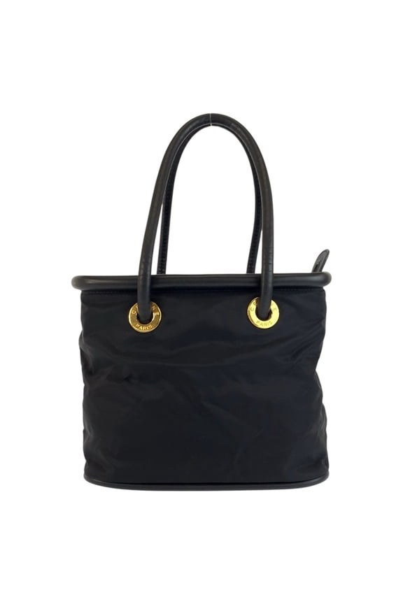 Pre-Owned CELINE Vintage Circle Logo Black Nylon Leather TO5 1 Handbag Tote Bag for Women
