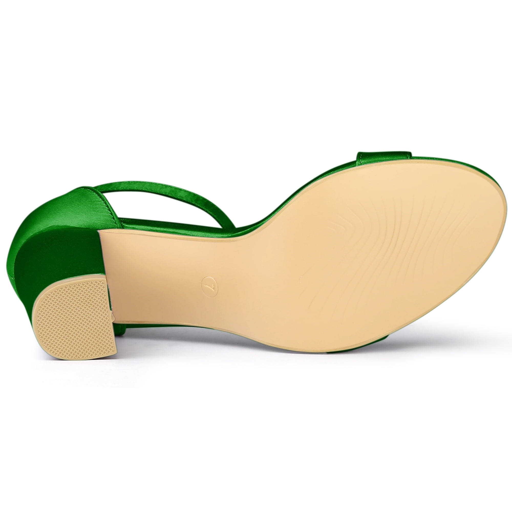 DARING DIVA Women's Satin Ankle Strap Chunky Heels Green 7