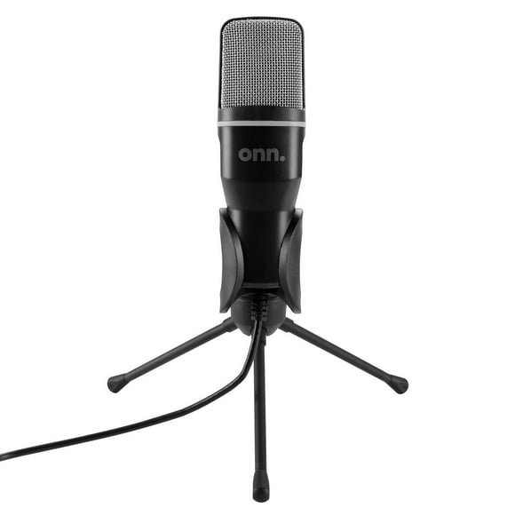 onn. Omnidirectional Computer Microphone with Adjustable Tripod, Plug and Play