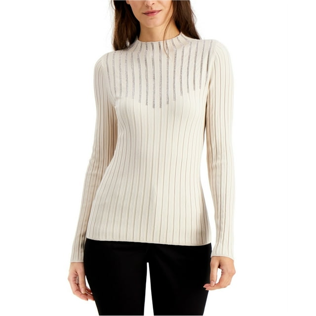 I.N.C Womens Embellished Pullover Sweater, White, Small
