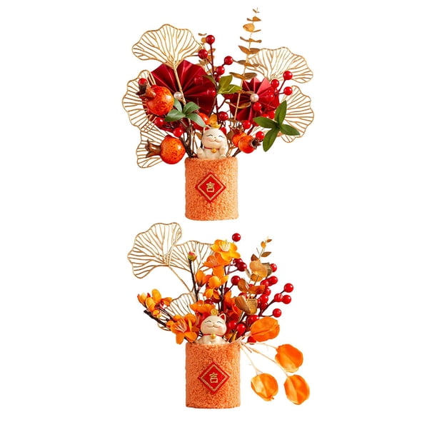 2x Flores artificiales en maceta para Año Nuevo, adorno para la entrada del porche de la oficina o fiesta Estilo C 24x20x28cm Estilo F 23x16x24cm