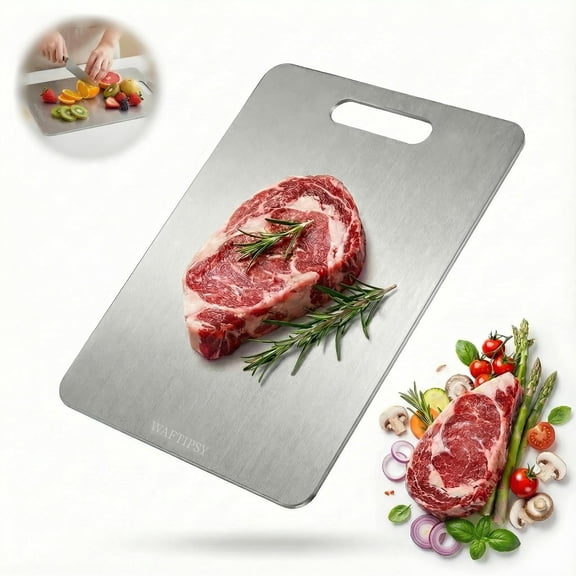 Pure Titanium Double Sided Cutting Board, Non Toxic Kitchen Chopping Surface for Meat, Veggies & Fruit, Easy to Clean