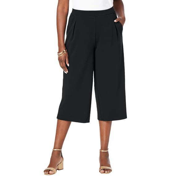 Jessica London Women's Plus Size Wide-Leg Crop Crepe Pants