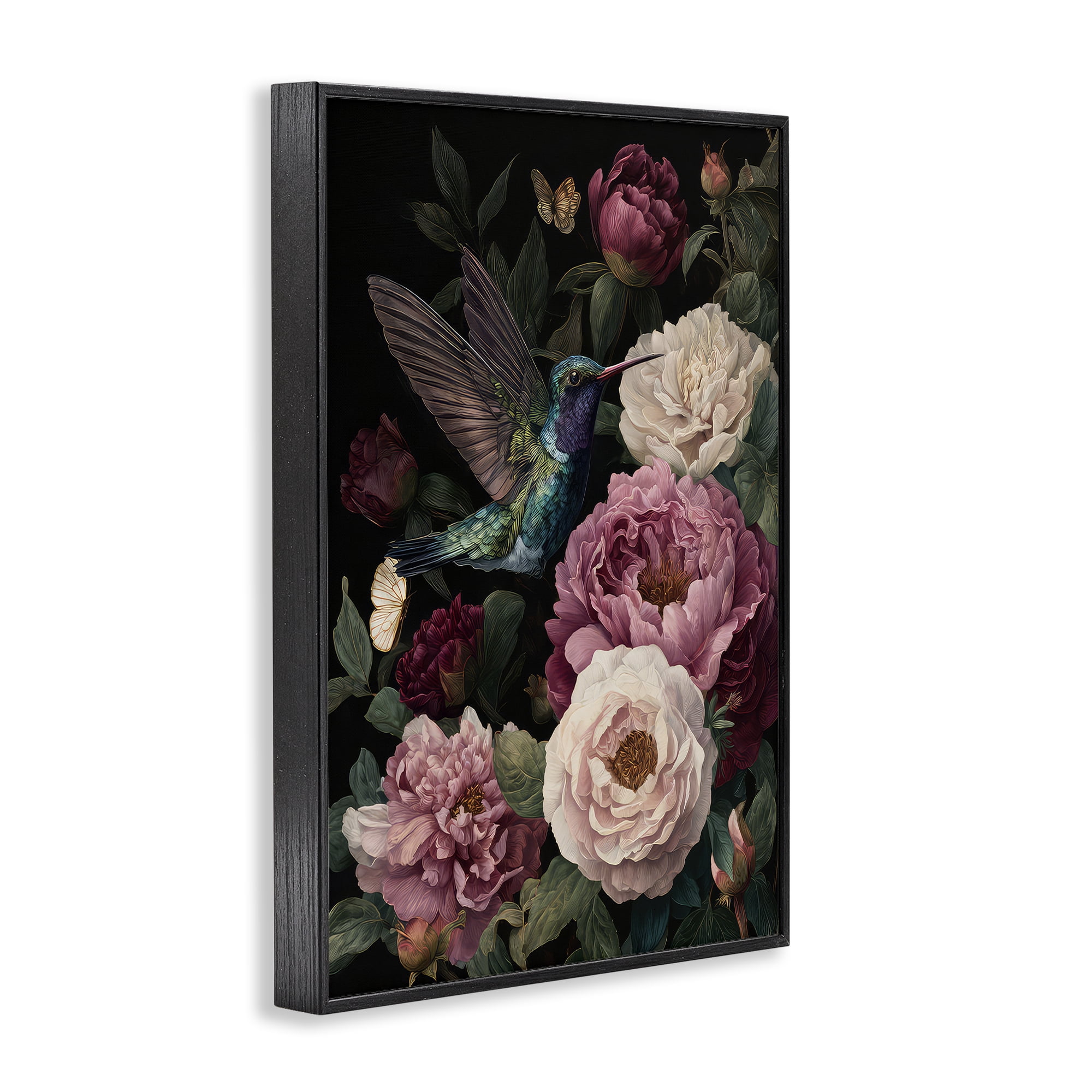 Stupell Industries Hummingbird & Lush Peonies Black Framed Giclee Art, design by The Wands Want