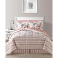 Irene Pink Floral & Stripes Reversible Queen Comforter Set (8 Piece Bed