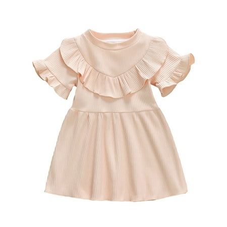 

Fullvigor Toddler Girls Dress Ribbed Knit Short Sleeve A-Line Princess Party Dresses