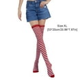 thumbnail image 3 of Lot de 2 Bas Cuisse Rayés Grande Taille Respirants Uniques Flexibles Apparence Tendance Antidérapants Bas Chaussettes Bottes Bas Rouges Blancs, 3 of 7