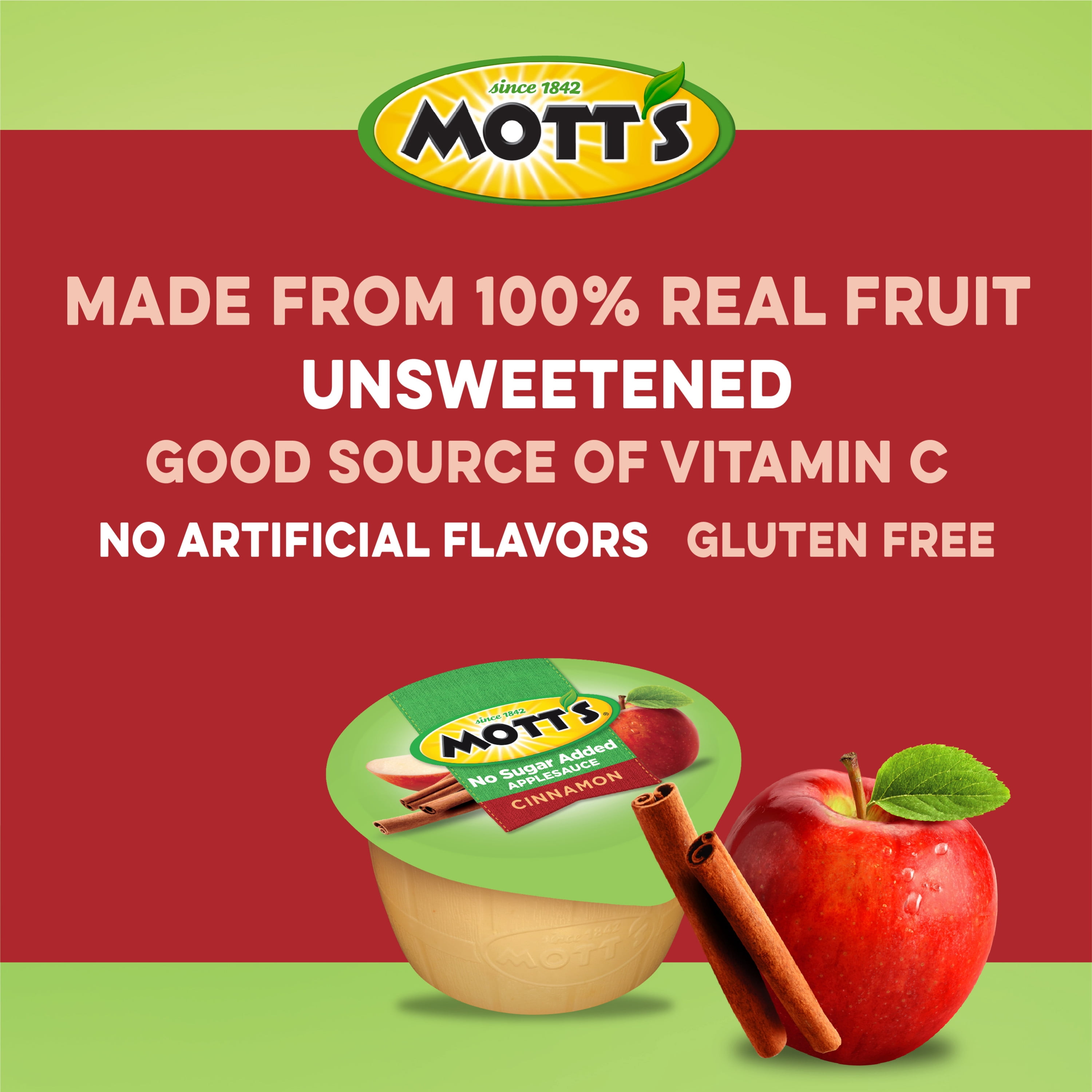 Mott's No Sugar Added Cinnamon Applesauce, 3.9 oz, 72 Count Cups (12 Packs of 6)