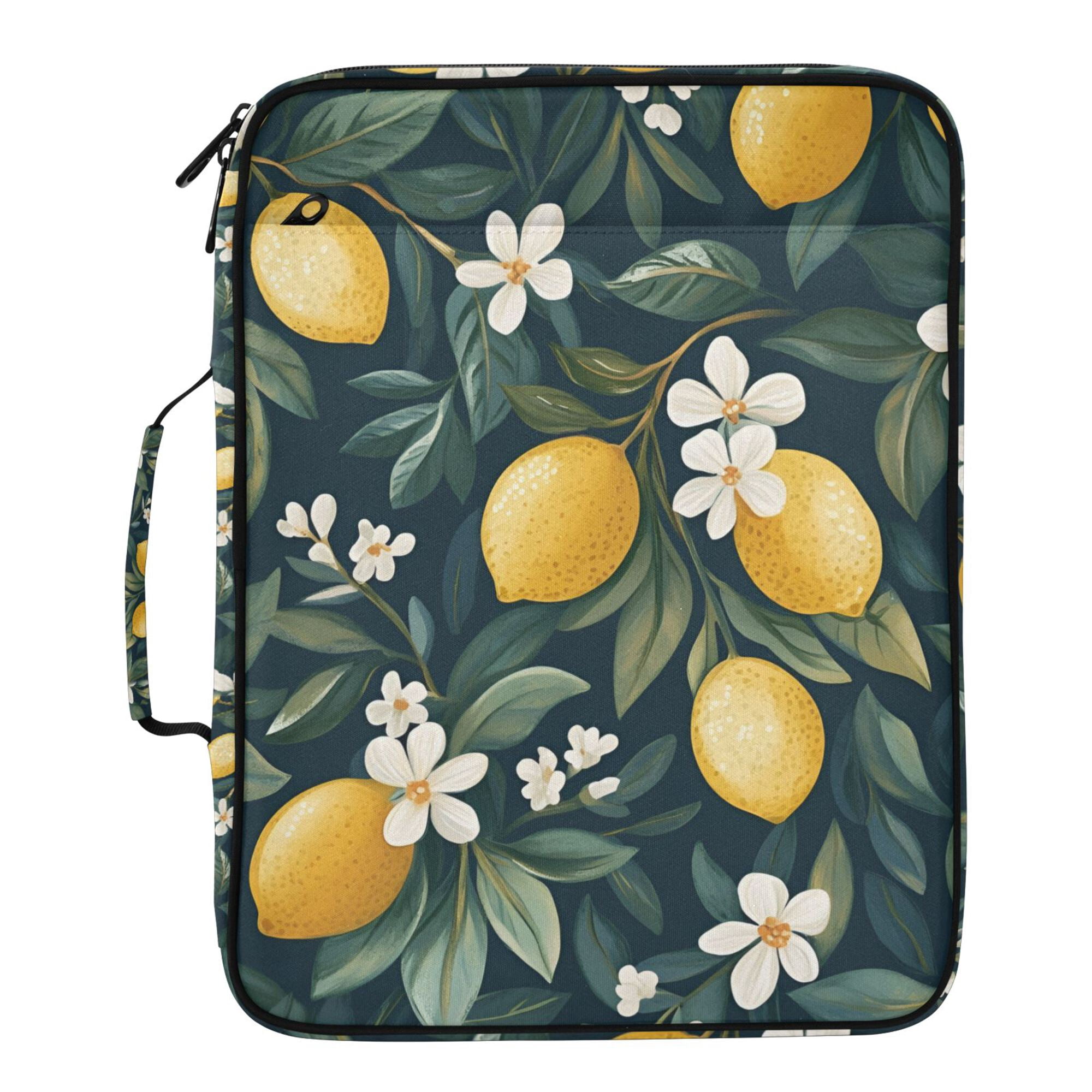 FORMRS Accordion File Folder A4 Size 7-Pocket Expanding Document Organizer Bag with 3 Ring Binder, Floral Lemons