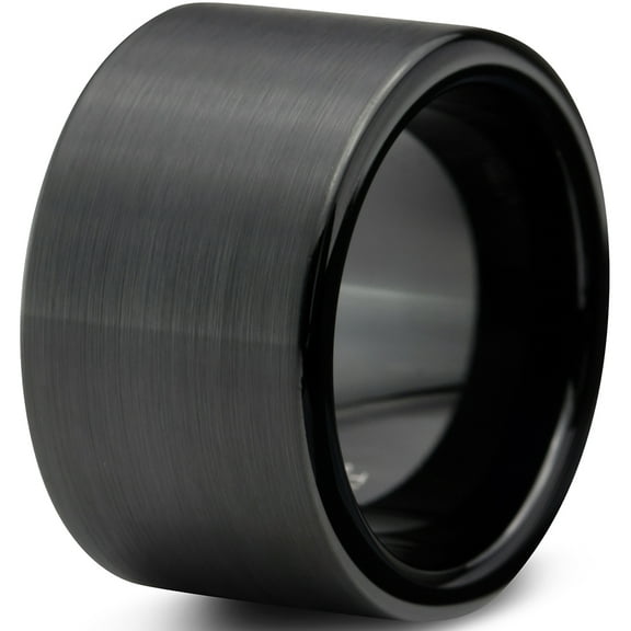Charming Jewelers Tungsten Wedding Band Ring 12mm for Men Women Comfort Fit Black Pipe Cut Brushed Lifetime Guarantee Size 4