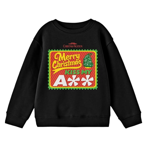 National Lampoon's Christmas Vacation Merry Christmas, Kiss My A** Youth Black Graphic Sweatshirt-Medium