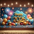 thumbnail image 3 of Colorful Fireworks Happy 2026 Banner Golden Letters New Year Display Cloud-shaped Star Decorations Festive Backdrop for New Year Eve 2026 Celebration Holiday Party, 3 of 9
