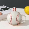 thumbnail image 1 of Taza de café de cerámica con diseño deportivo de béisbol, taza de con tapa y cuchara, 400 ml, pintada a mano, de té para vacaciones, café y Rojo, 1 of 8