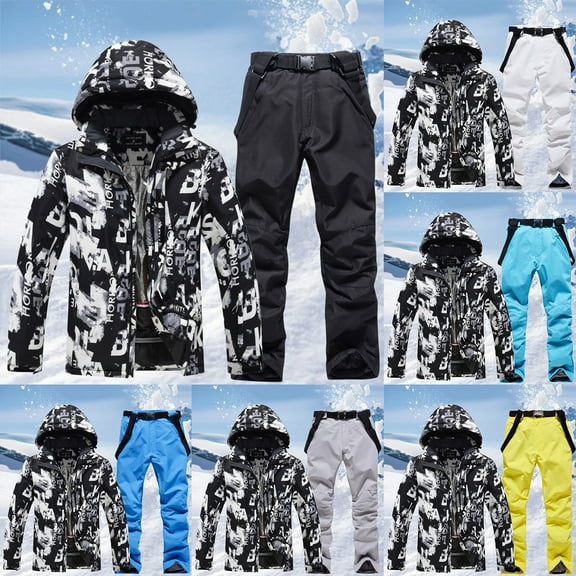 Mens Ski Jacket and Pant Set Waterproof Ski Outfits for Men Snowboarding Jacket Winter Warm Mens Snow Suit