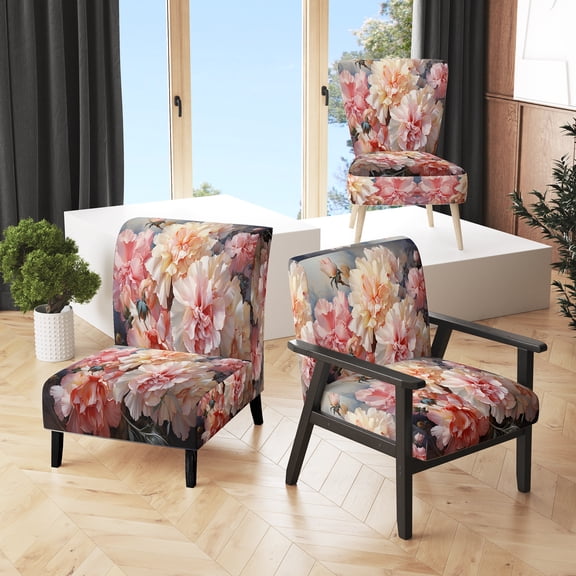 Designart "Carnations love expression II" Peach Floral Upholstered Accent Chair - Traditional Arm Chair For Living Room