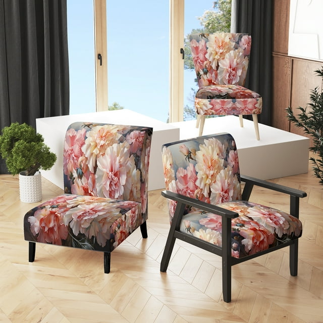 Designart « Carnation love expression II » Fauteuil d'Appoint Rembourré à Motif Floral Pêche - Fauteuil Traditionnel avec Accoudoirs pour Salon