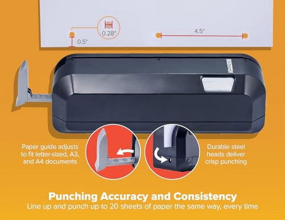 Bostitch EHP20-BLK 20-Sheet Electric Three-Hole Punch with 9/32 in. Holes - Black