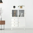 thumbnail image 6 of Sideboard Cabinet, White Accent Cabinet with Sliding Glass Door, 3 Drawers, Modern Buffet Cabinet with Storage - BCAL098WH, 6 of 7