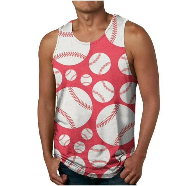LSLJS Baseball Tank Tops for Men Summer Casual Sleeveless T Shirts Funny Baseball Graphic Tank Tops