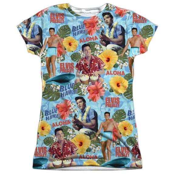 Elvis Presley Surf's Up Junior Women's Sublimated Crew T-Shirt White