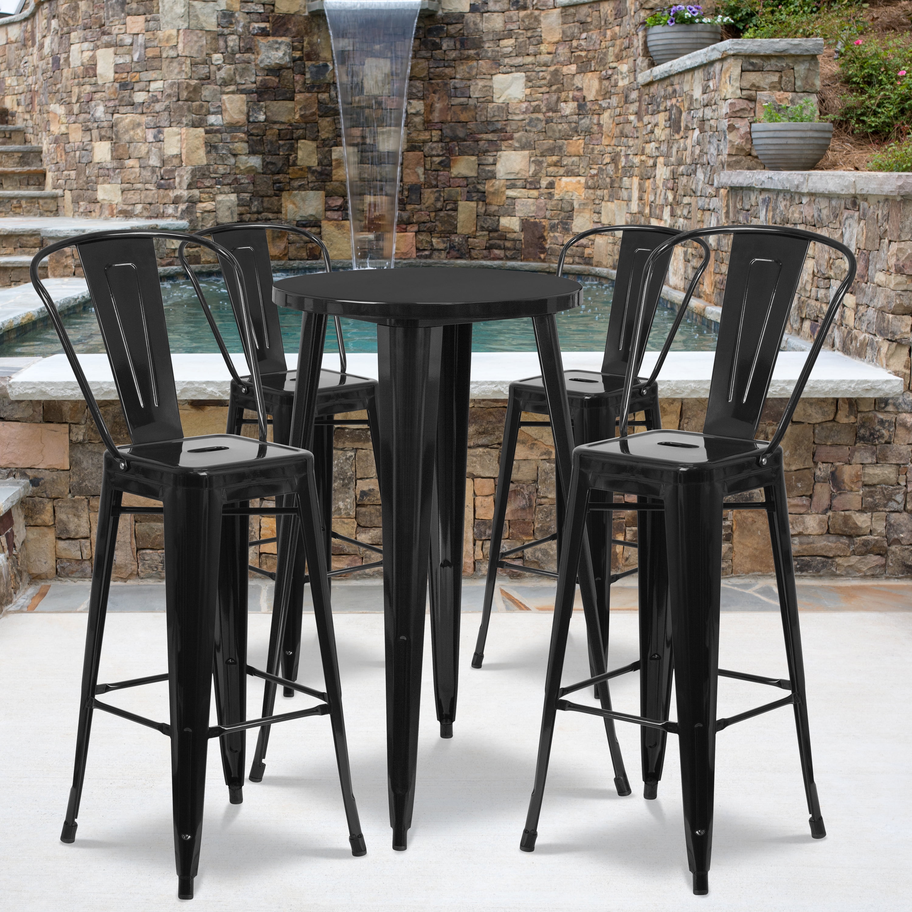 BizChair Commercial Grade 24" Round Black Metal IndoorOutdoor Bar