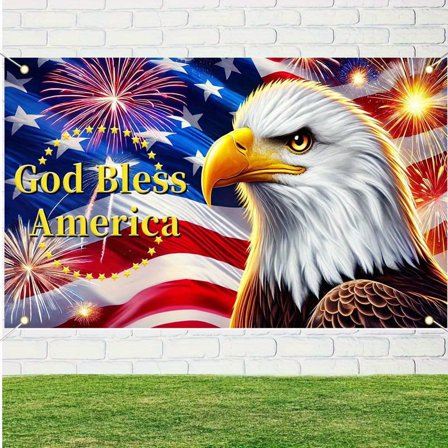 1PC, 2D Flat white-headed sea sculpture "God Bless America" patriotic flag decoration, polyester fiber, flag banner, decoration, festival/party celebration event banner, festival photo background tap