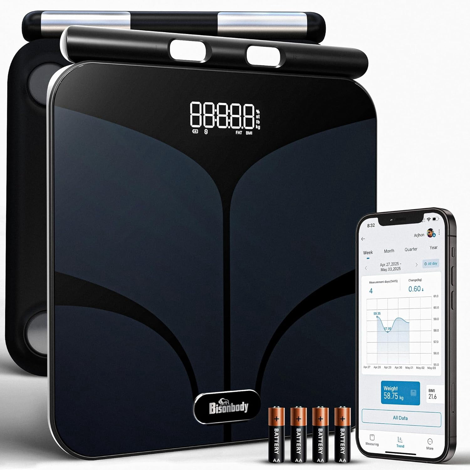 (2 pack) Bisonbody Smart Digital Body Scale – 29 Health Metrics – for Advanced Fitness Enthusiasts – Durable Tempered Glass – 8 High Sensitivity Electrodes Sensors – Smartphone App Connection