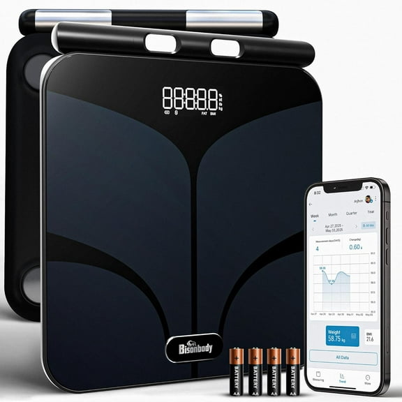 Bisonbody Smart Digital Body Scale – 29 Health Metrics – for Advanced Fitness Enthusiasts – Durable Tempered Glass – 8 High Sensitivity Electrodes Sensors – Smartphone App Connection