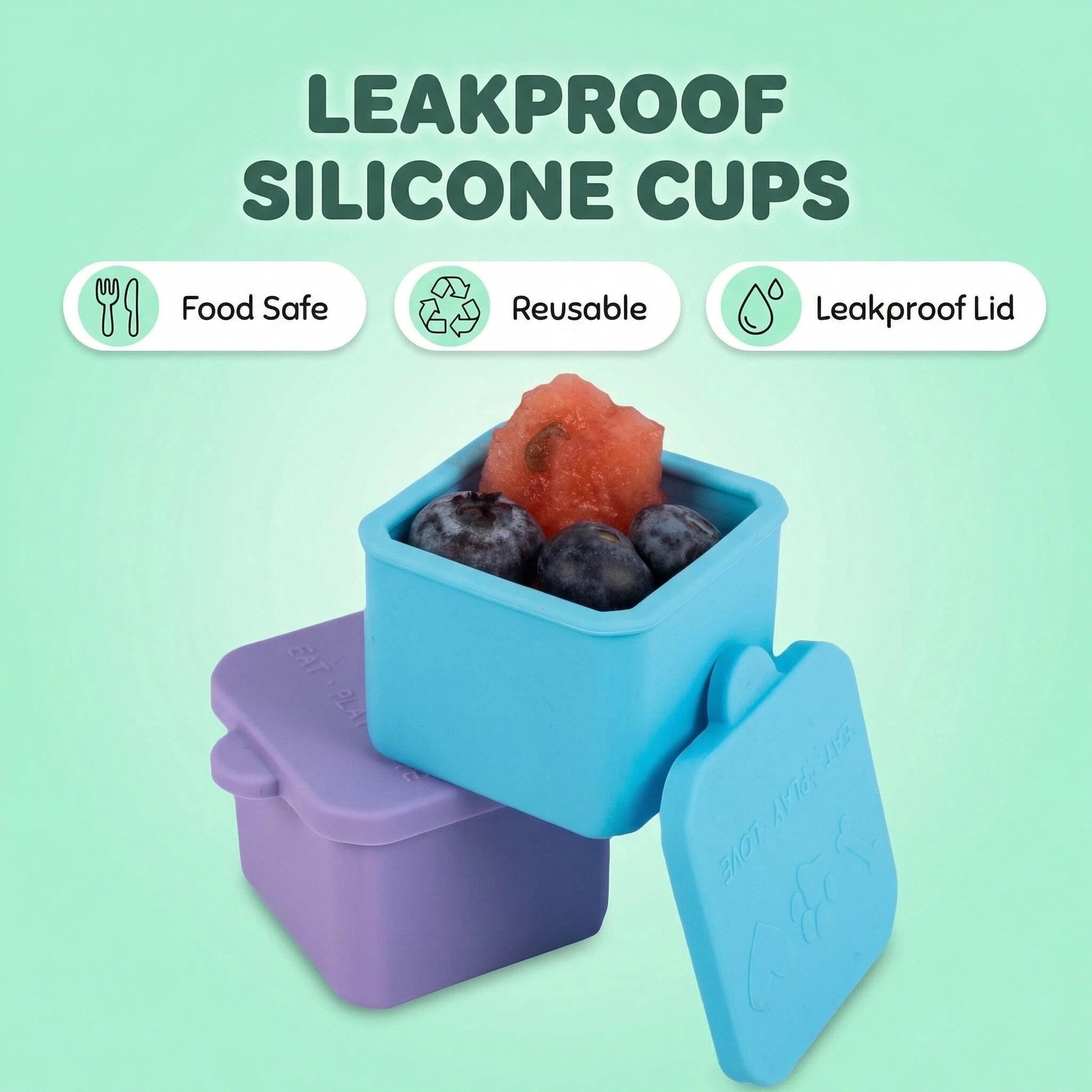 3 Pack Silicone Small Snack Container, Stackable Puree Sauce Condiment Food Storage Lunch Bento Box with Lids, Leak-proof, BPA Free, Dishwasher & Microwave & Oven Safe