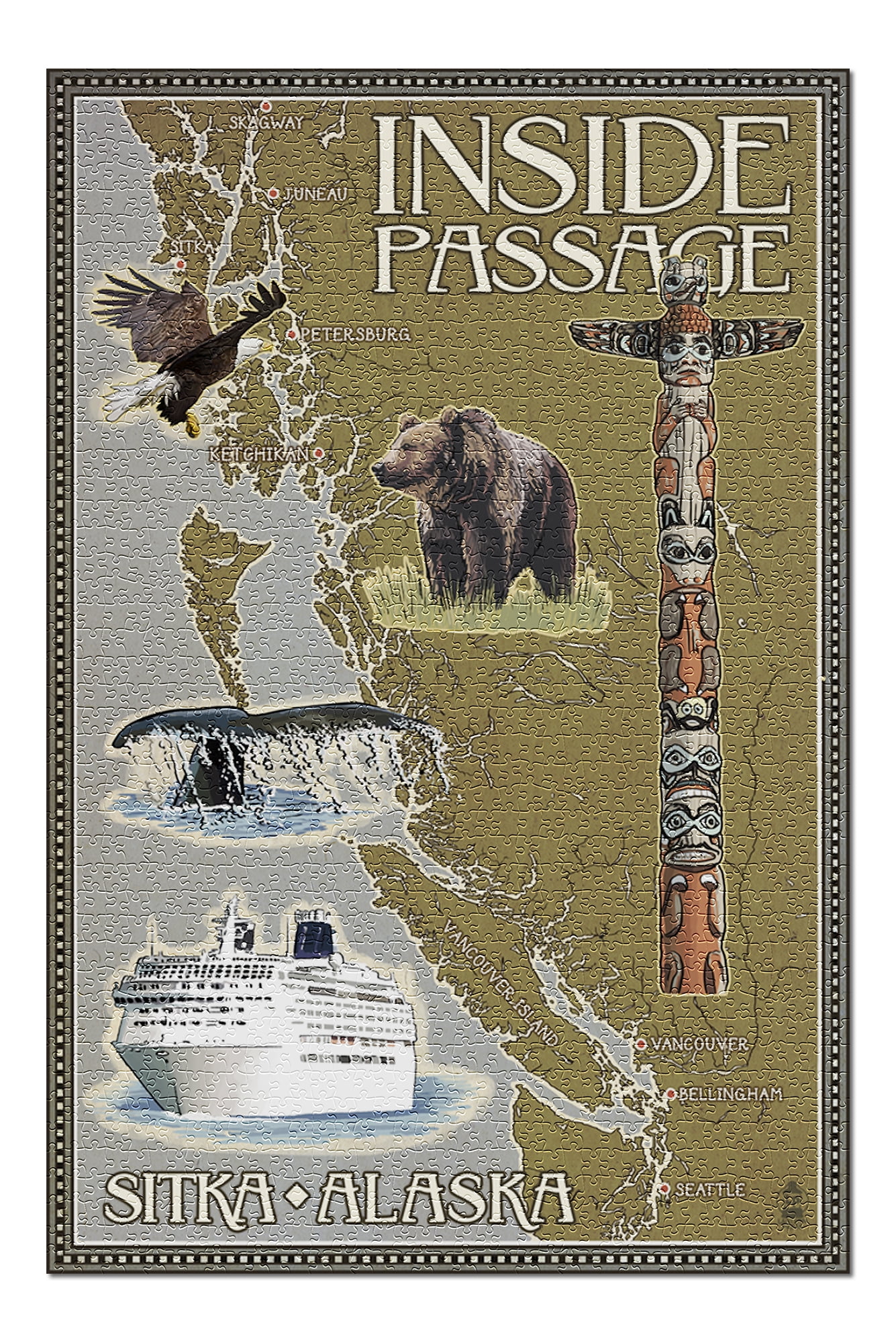 Sitka, Alaska Inside Passage Map (20x30 Premium 1000 Piece Jigsaw