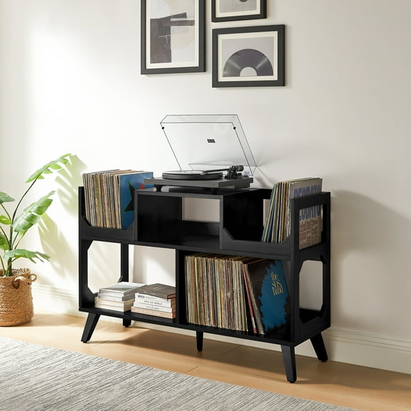 Crosley Furniture Asheville Large Record Storage Console Black