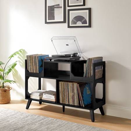 Crosley Furniture Asheville Large Record Storage Console in Black