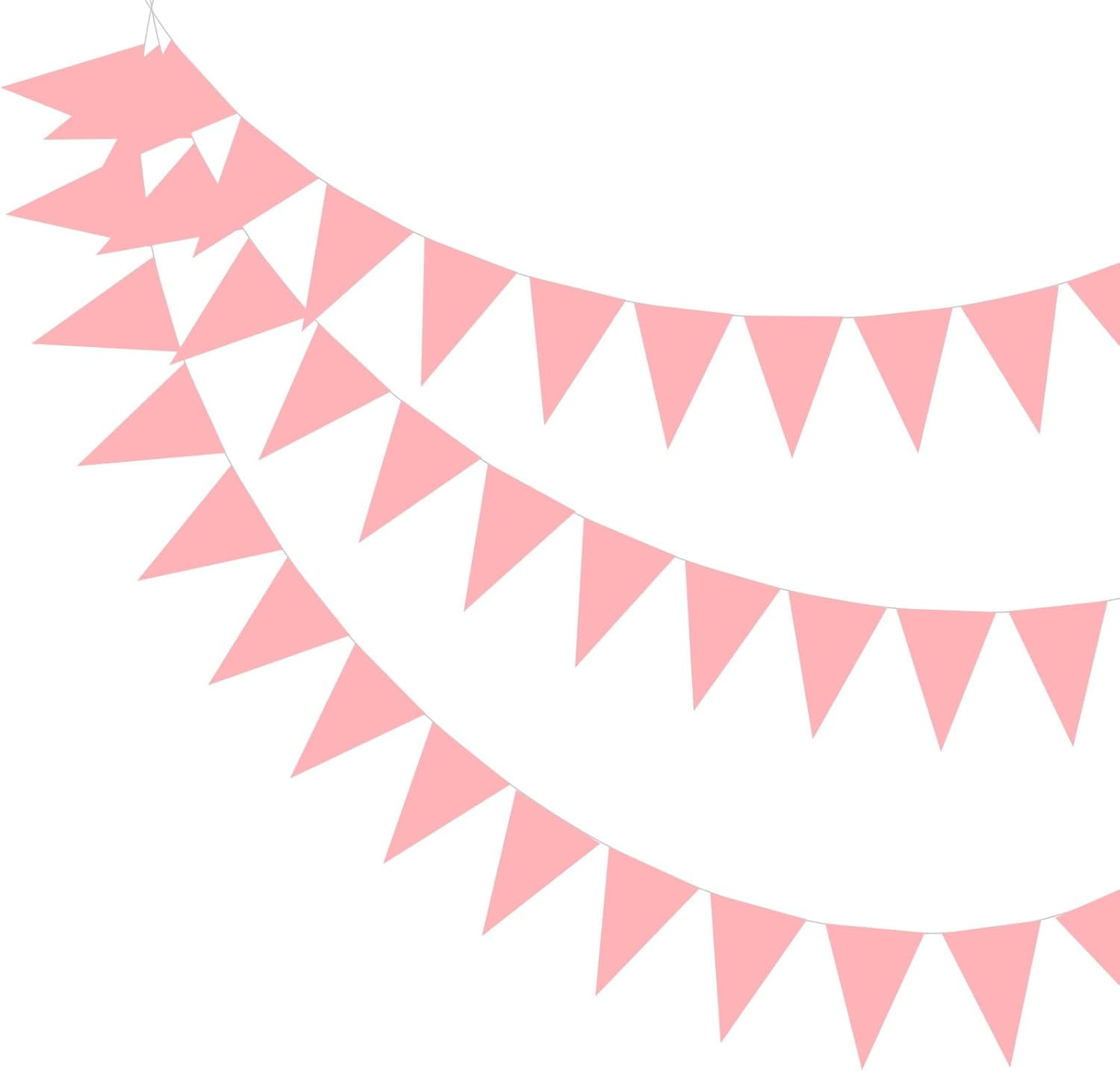 LXYWXS-49ft Pennant Banner Flags, Felt Fabric Pennant Flags String Triangle Flag Banner Bunting Garland for Carnival Wedding Birthday Party Decorations, Pink