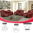 thumbnail image 5 of Bonded Leather 3 Pieces Reclining Sofa Set (Loveseat, Sofa) with Storage and Dropdown Coffee Tables, Red, 5 of 12