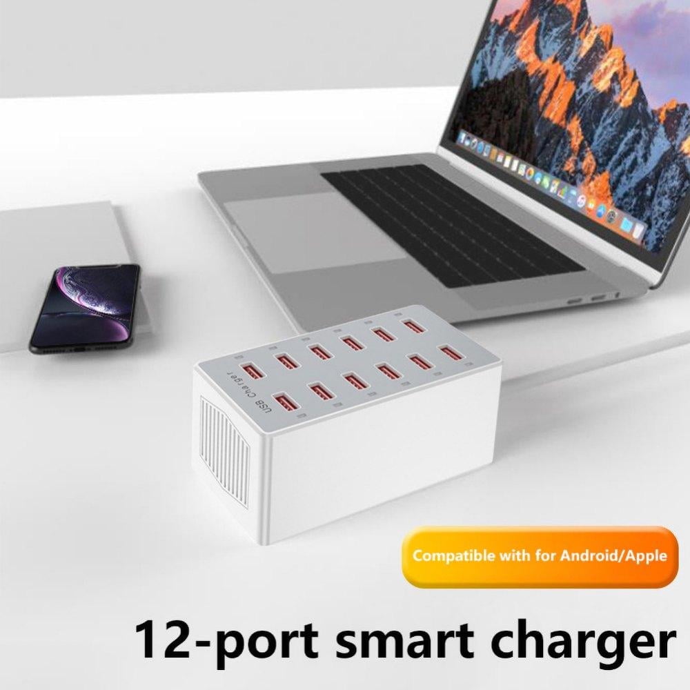 USB Charger 12 Port Charging Station for Multiple Devices with Smart Plug Charging Dock Compatible with iPhone Xs/XR, iPad, iPod, Laptops and Smartphones